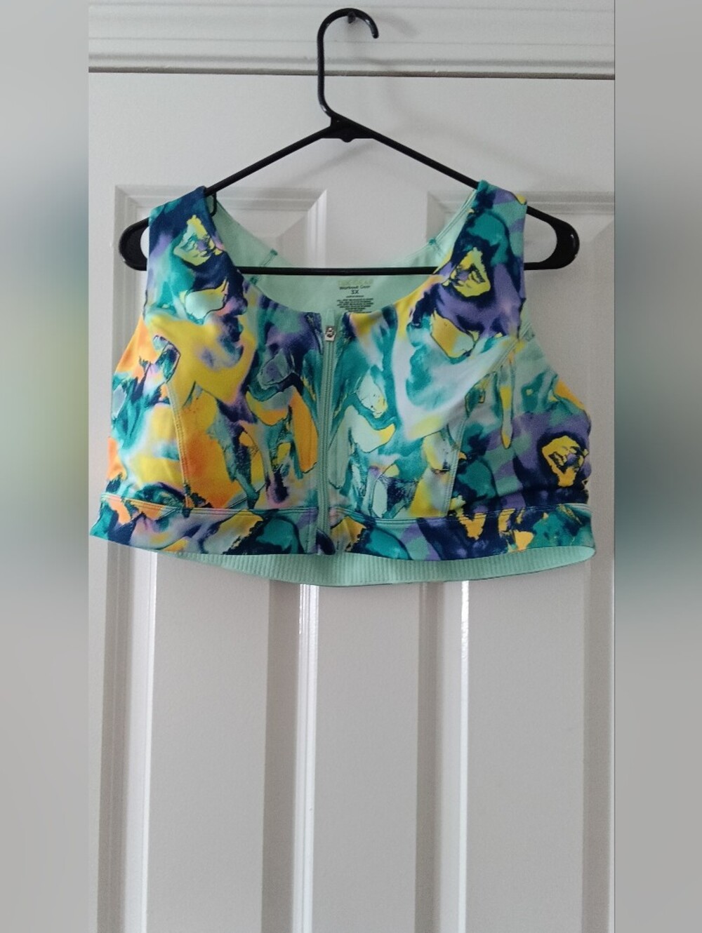 TEK GEAR   WORKOUT GEAR Aqua Teal Yellow Abstract Zip-Up Workout Top SIZE 3X NEW - Picture 4 of 9